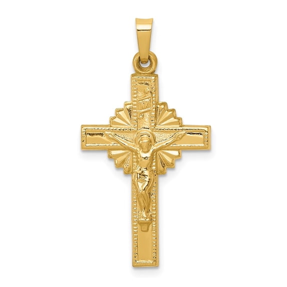 Auriga Fine Jewelry 14K Yellow Gold INRI Hollow Crucifix Cross Pendant for Women (L - 33mm, W - 17mm)