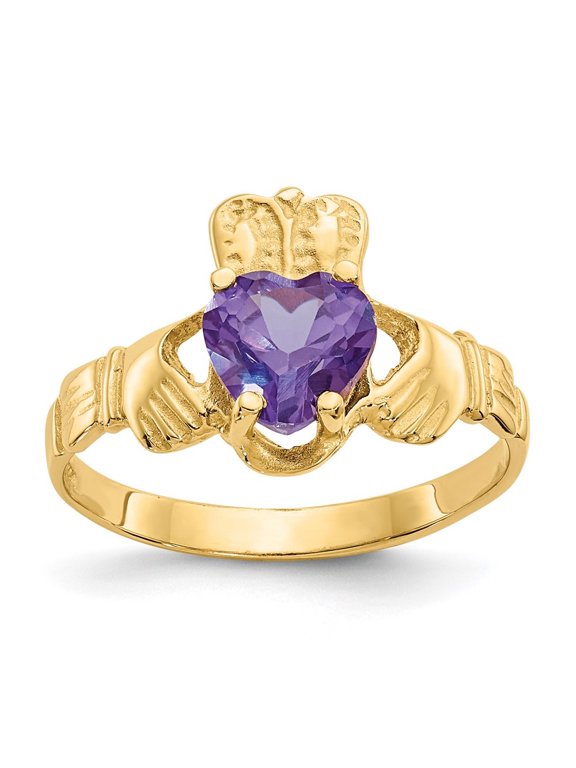 14K Yellow Gold June CZ Birthstone Claddagh Ring for Women Size 5