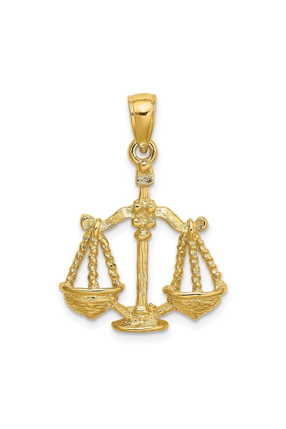 14K Yellow Gold Large Libra Zodiac Charm Pendant for Women (L-26 mm,W-19.6 mm)