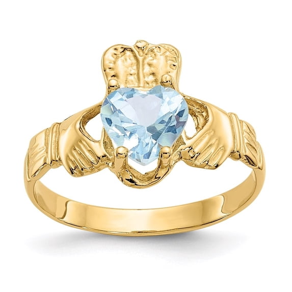 Auriga Fine Jewelry 14K Yellow Gold March CZ Birthstone Claddagh Ring for Women Size 5