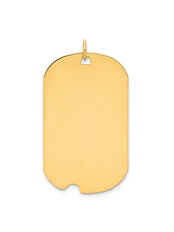 Fine Jewelry 14K Yellow Gold Plain 0.011 Gauge Engravable Dog Tag and Notch Disc Charm for Women (L-39mm, W-23mm)