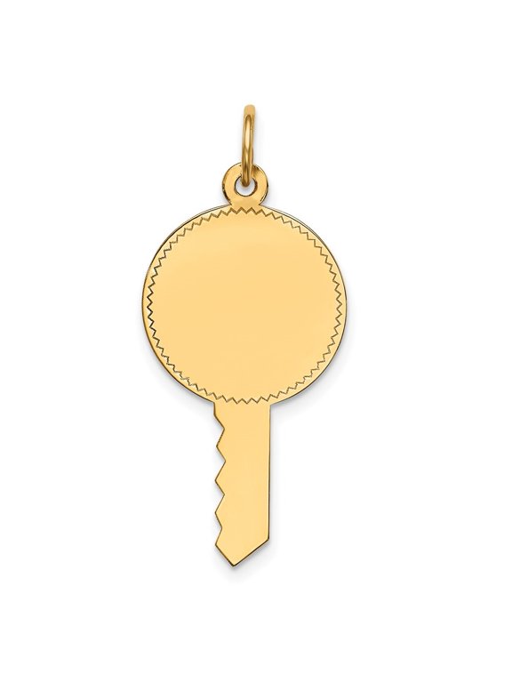 14K Yellow Gold Plain .011 Gauge Engravable Key Charm Pendant for Women (L-32mm, W-15mm)