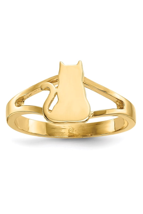 14K Yellow Gold Polished Cat Ring for Women Size 7