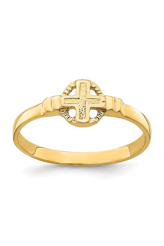 Fine Jewelry 14K Yellow Gold Polished Cross In Circle Ring for Women Size 7