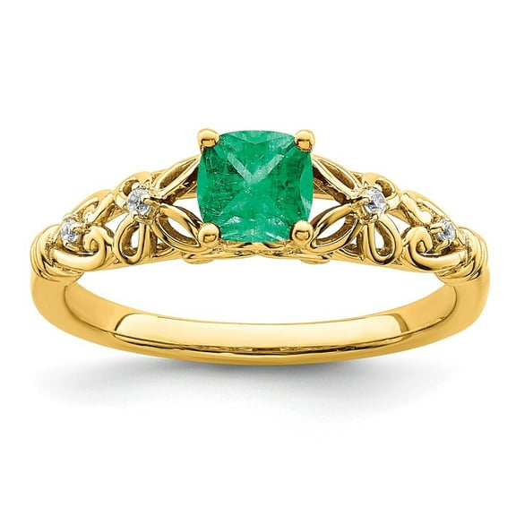 Auriga Fine Jewelry 14K Yellow Gold Polished Emerald and Diamond Ring for Women Size 7 (0.03ct, Clarity- I2)