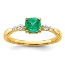 Auriga Fine Jewelry 14K Yellow Gold Polished Emerald and Diamond Ring for Women Size 7 (0.13ct, Clarity- I2)
