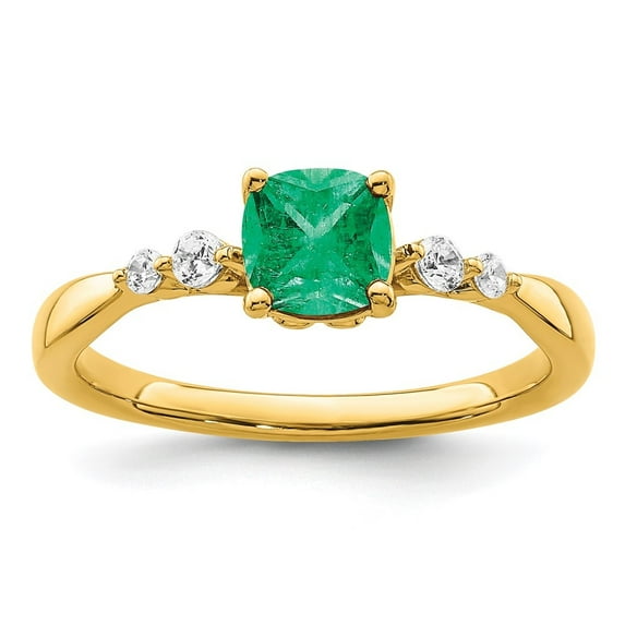 Auriga Fine Jewelry 14K Yellow Gold Polished Emerald and Diamond Ring for Women Size 7 (0.13ct, Clarity- I2)