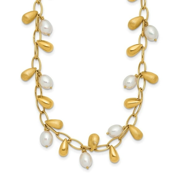 Auriga 14K Yellow Gold Polished Freshwater Cultured Pearl and Bead Necklace for Women 18"