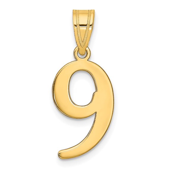 Auriga 14K Yellow Gold Polished Number 9 Pendant for Women (L-17.49 mm,W-13.43 mm)