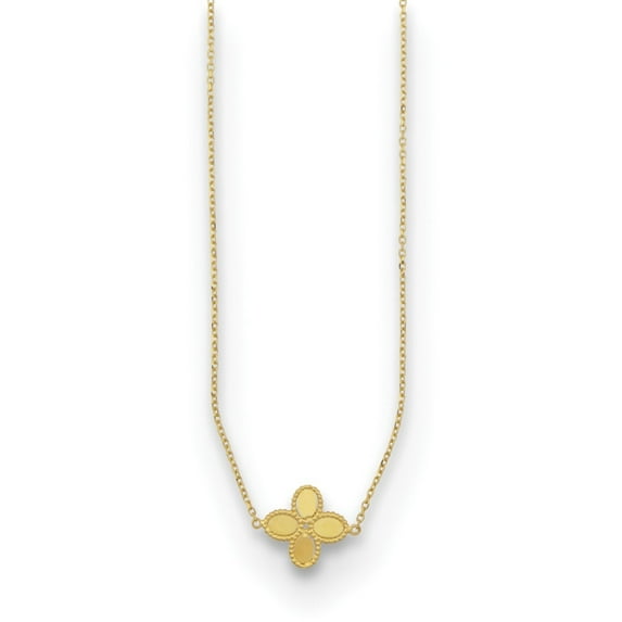 Auriga 14K Yellow Gold Polished Rope Edge Flower Chain Necklace for Women 18"