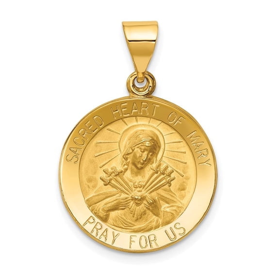 Auriga Fine Jewelry 14K Yellow Gold and Satin Sacred Heart Of Mary Medal Pendant for Women (L- 26.8mm, W- 18.5mm)
