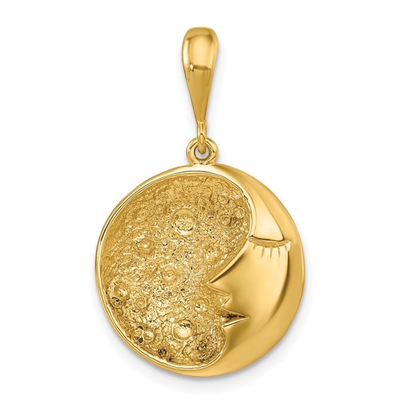 Auriga Fine Jewelry 14K Yellow Gold Polished and Textured Round Moon and Face Pendant for Women