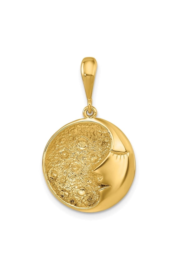 Fine Jewelry 14K Yellow Gold Polished and Textured Round Moon and Face Pendant for Women