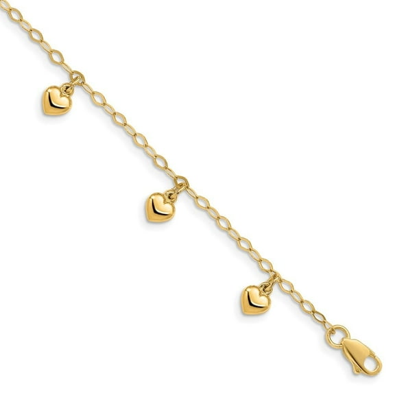 Auriga Fine Jewelry 14K Yellow Gold Puffed Heart Charm Bracelet 6" for Women