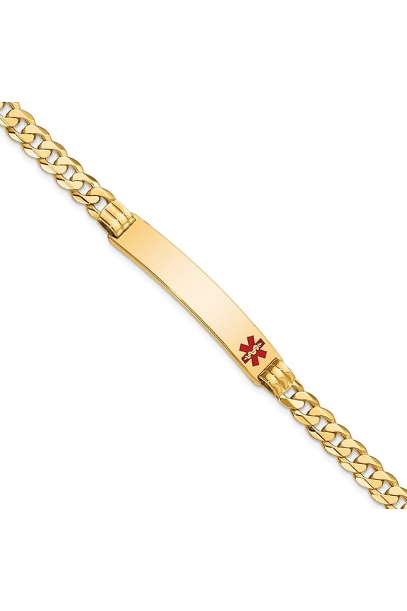 Fine Jewelry 14K Yellow Gold Red Enamel Curb Link Id Bracelet 7 inch for Women(L- 7inch, W- 7.8mm)