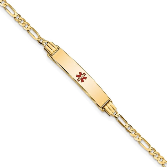 Auriga 14K Yellow Gold Red Enamel Figaro Id Bracelet 7 inch for Women(L- 7inch, W- 5.5mm)