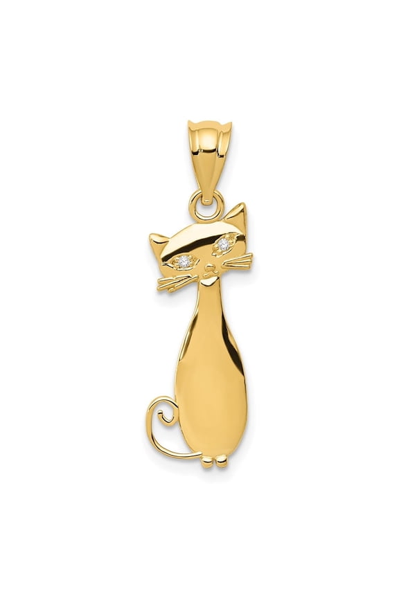 Fine Jewelry 14K Yellow Gold Round Cut Diamond Cat Pendant for Women (L-23mm, W-10mm)
