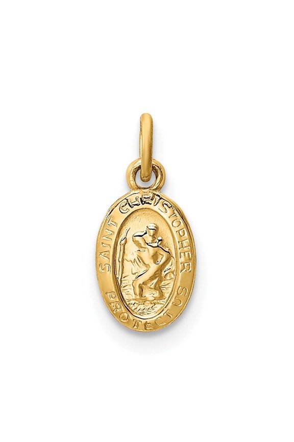 Fine Jewelry 14K Yellow Gold Saint Christopher Medal Charm for Women (L - 13mm, W - 6.3mm)