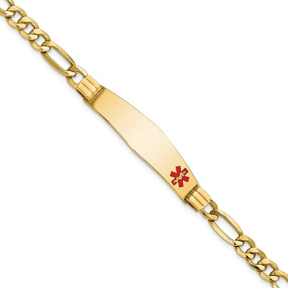 Auriga 14K Yellow Gold Semi-Solid Figaro Id Bracelet 7 inch for Women(L- 7inch, W- 9.5mm)