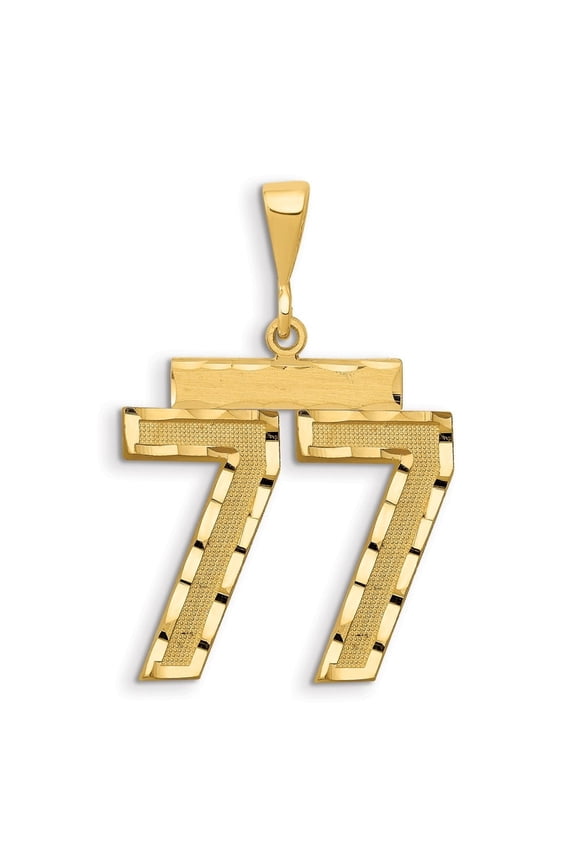 14K Yellow Gold Diamond-Cut Number 77 Charm Pendant for Women