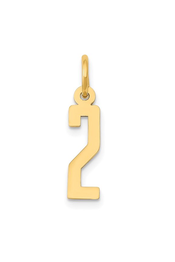 14K Yellow Gold Elongated Number 2 Charm for Women (L - 15.36 mm, W - 4.19 mm)