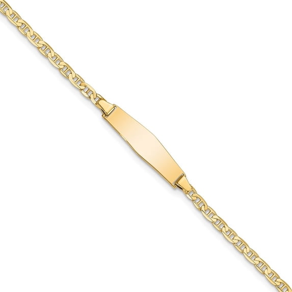 Auriga 14K Yellow Gold Soft Flat Anchor Link Id Bracelet 7inch for Women