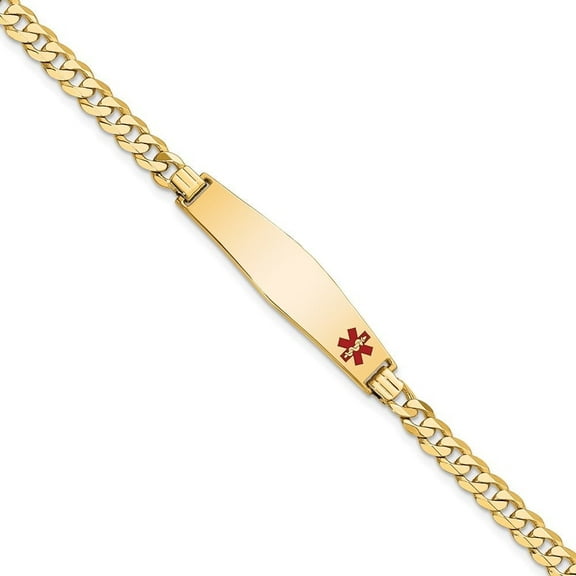 Auriga Fine Jewelry 14K Yellow Gold Soft Flat Curb Link Id Bracelet 7 inch for Women (L- 7inch, W- 8.5mm)