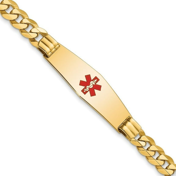 Auriga Fine Jewelry 14K Yellow Gold Soft Flat Curb Link Id Bracelet 8 inch for Women (L- 8inch, W- 13.5mm)