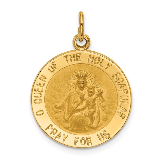 Auriga Fine Jewelry 14K Yellow Gold Solid Queen Of Holy Scapular Reversible Medal Pendant (L- 25.6mm, W- 18.75mm)