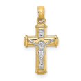 thumbnail image 1 of Auriga 14K Yellow Gold W/ Rhodium Polished Block INRI Crucifix Cross Charm for Women (L-22mm, W-12mm), 1 of 6
