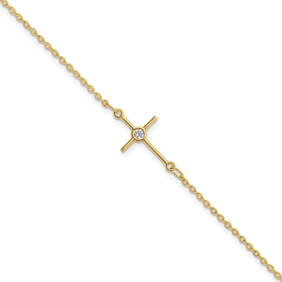 Auriga 14K Yellow Gold Zirconia Cross Bracelet 7inch for Women