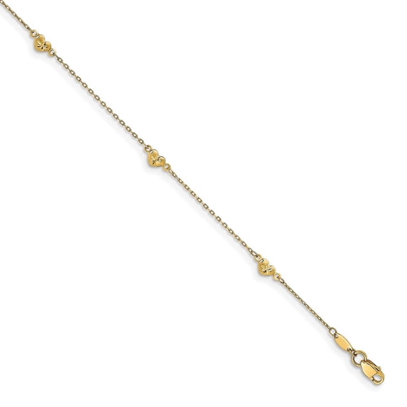 Auriga 14K Yellow Gold and Diamond Cut Heart Anklet 9inch for Women