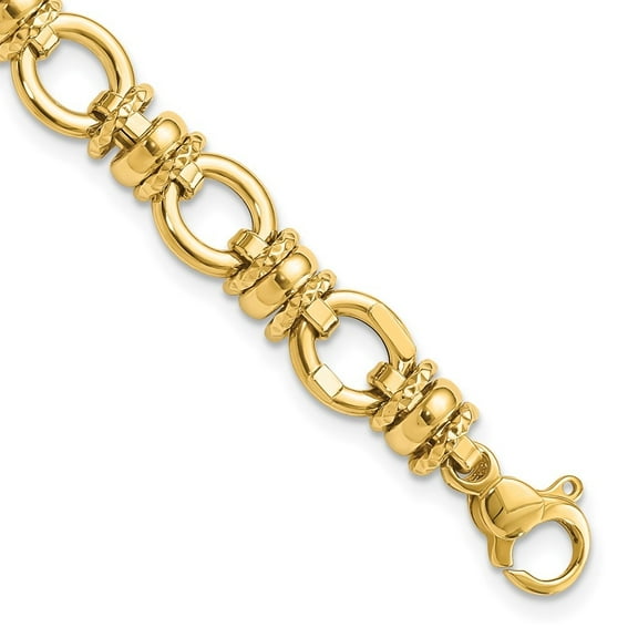 Auriga 14K Yellow Gold and Textured Fancy Link Bracelet 7.75 inch for Women(L- 7.75inch, W- 8mm)