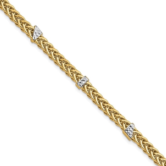 Auriga Fine Jewelry 14K Yellow Gold and White Flat Wheat Bracelet 7.5 inch for Women(L- 7.5inch, W- 4.5mm)