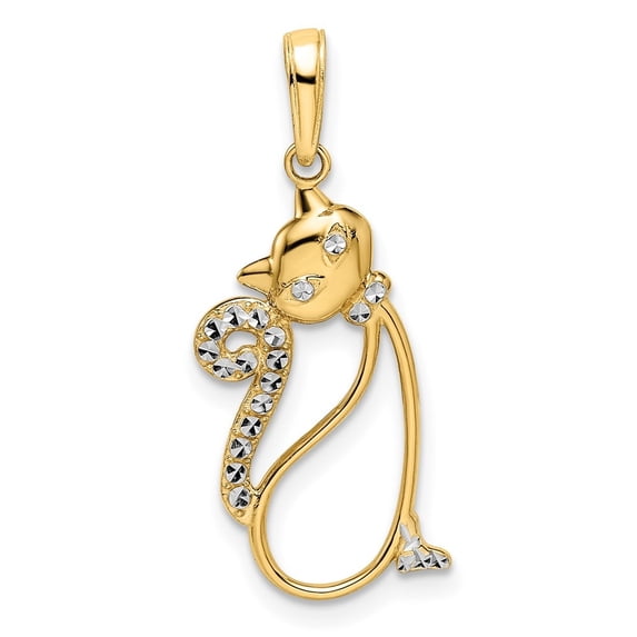 Auriga 14K Yellow Gold and White Rhodium Diamond-cut Cat Pendant for Women (L-27.83 mm, W-12.5 mm)