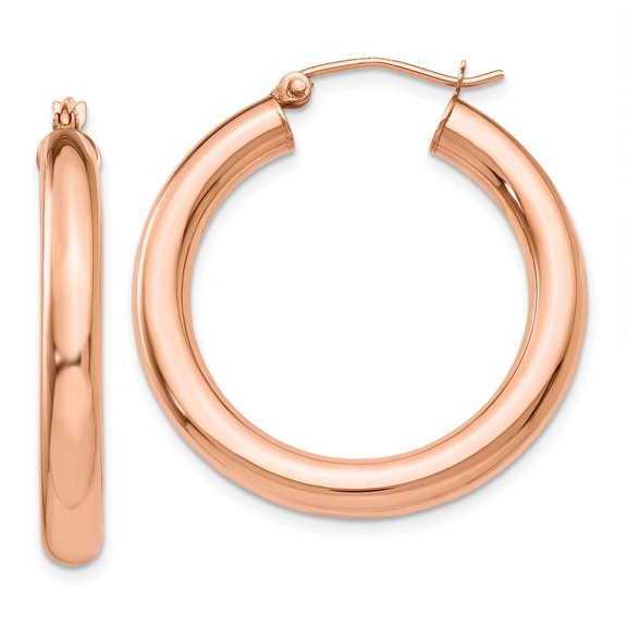 Auriga 14k Rose Gold 4mm Tube Hoop Earrings for Women(L- 30mm, W- 4mm)