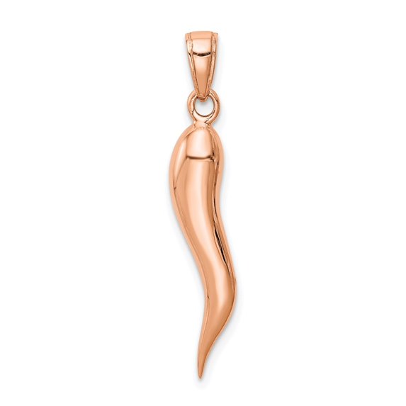 Auriga 14k Rose Gold Large 3D Italian Horn Pendant for Women
