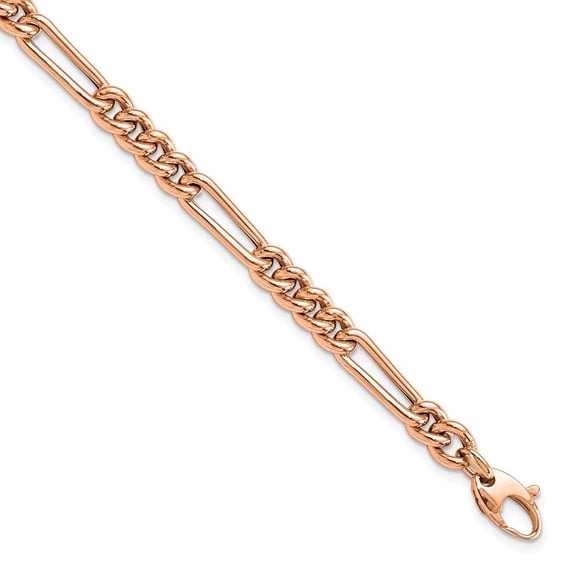 Auriga 14k Rose Gold Polished Figaro Link Bracelet 7.5inch for Women