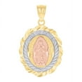 thumbnail image 1 of Auriga 14k Tri-Color Gold 15 Anos Oval Quinceanera Charm Pendant for Women (L- 30.2mm, W- 18.4mm), 1 of 3