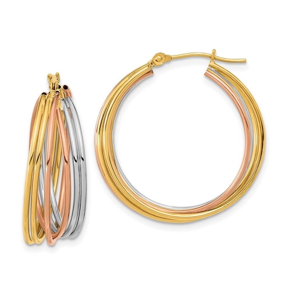 Auriga 14k Tri-Color Gold Fancy Hollow Tube Hoop Earrings for Women(L- 25.6mm, W- 25.1mm)