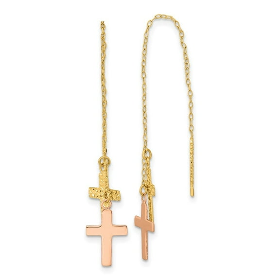 Auriga 14k Two-Tone Gold Crosses Threader Dangle Earrings for Women(L- 63mm, W- 7mm)