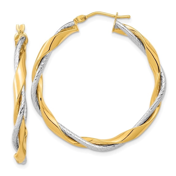 Auriga 14k Two-Tone Gold Rope Twisted Hoop Earrings for Women(L- 36.5mm, W- 34.7mm)
