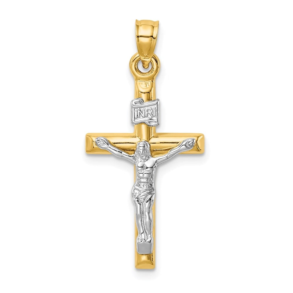 Auriga 14k Two-tone Gold Hollow Crucifix Pendant for Women (Length ...