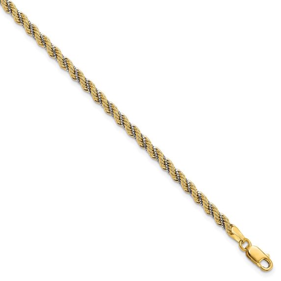 Auriga Fine Jewelry 14K Two-tone Gold Polished Textured Rope Bracelet 7.5inch for Women