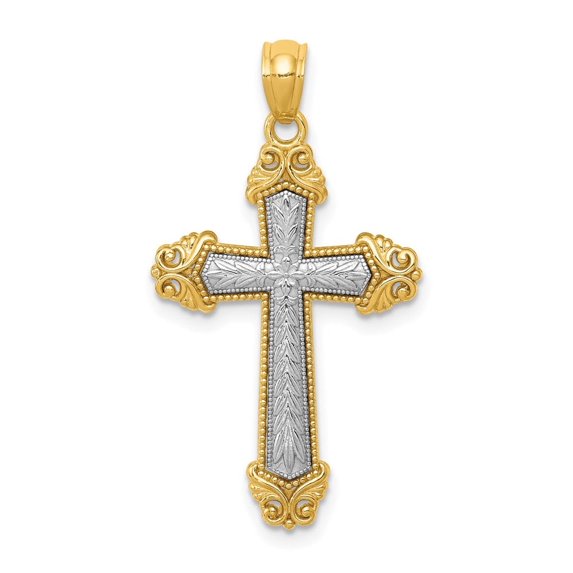 Auriga Fine Jewelry 14K Two-tone Polished Cross Pendant for Women (L - 31.52 mm, W - 17.4 mm)