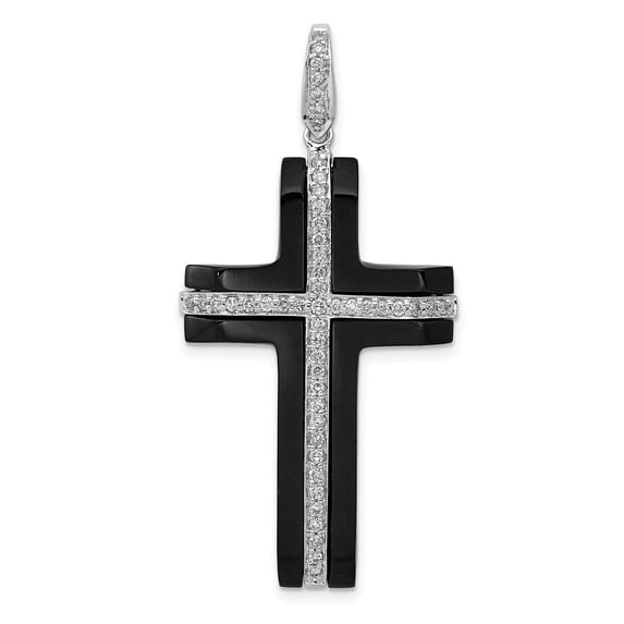Auriga Fine Jewelry 14K White Gold 1/4ct. Diamond and Onyx Cross Pendant for Women (L-46.5mm, W-22.5mm)