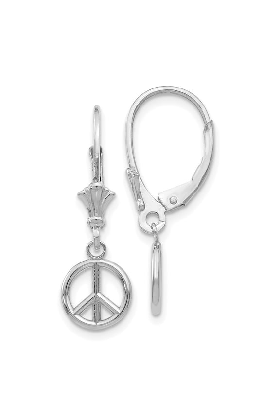 14k White Gold 3-D Peace Symbol Dangle Earrings for Women (L- 1.01 inch, W- 0.33 inch)