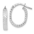Auriga 14k White Gold 3mm Patterned Oval Hoop Earrings for Women(L 17