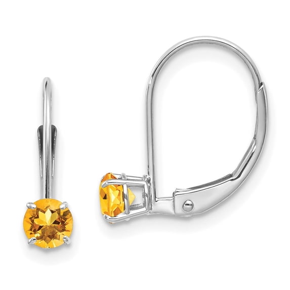 Auriga Fine Jewelry 14K White Gold 4mm Round November/Citrine Drop Earrings for Women (L- 0.52 inch, W- 0.16 inch)