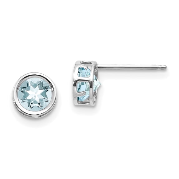 Auriga 14k White Gold 5mm Bezel Aquamarine Stud Earrings for Women